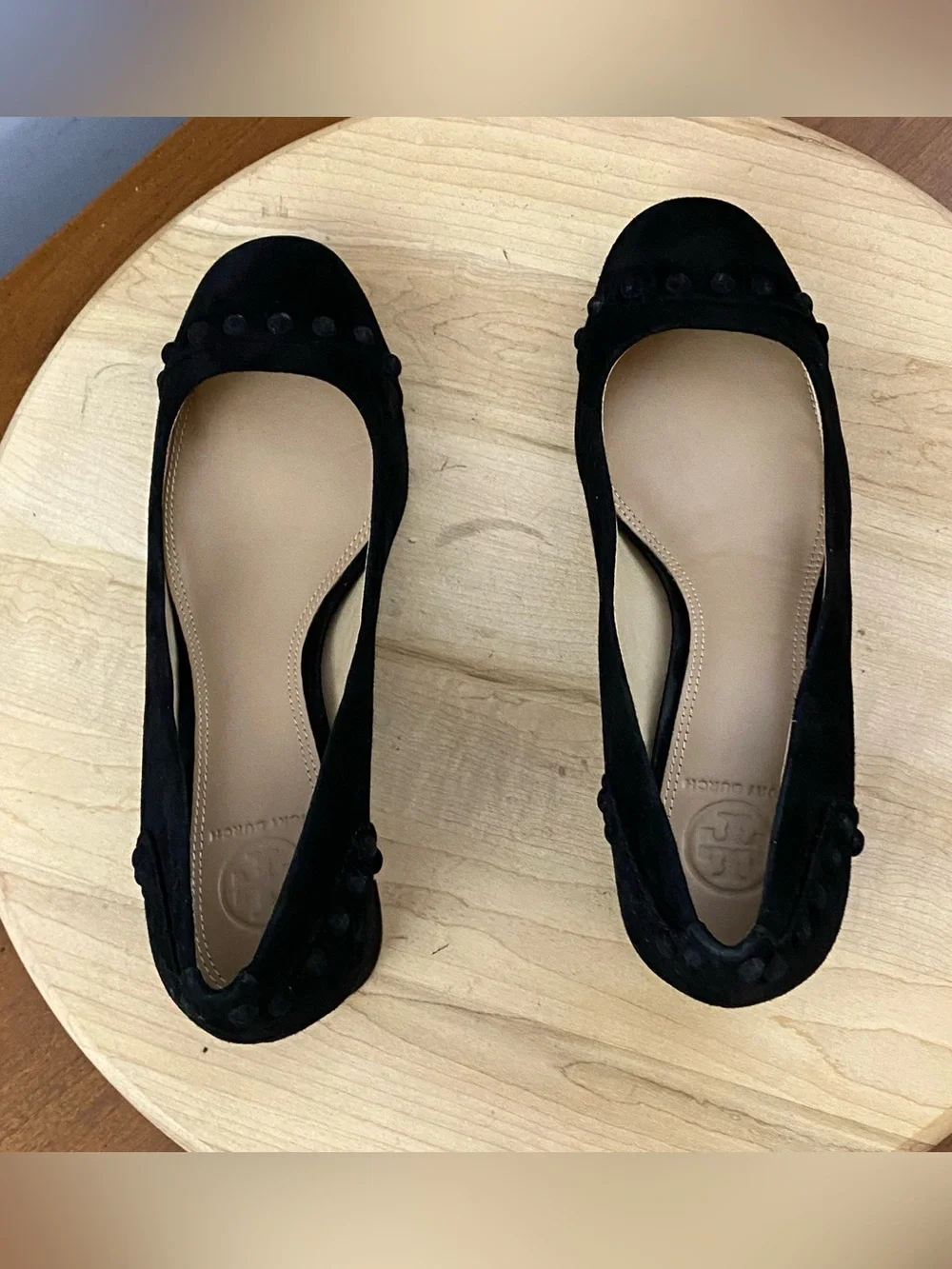 Tory Burch Colt Black Suede Studded Block Heel Pumps Round Toe Shoes Size 7M‎